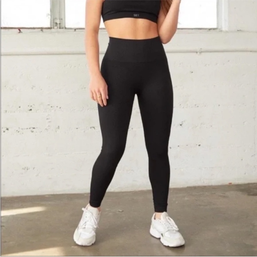 Set Active Sculpt Flex Seamless Black Leggings High Waist Size Medium
